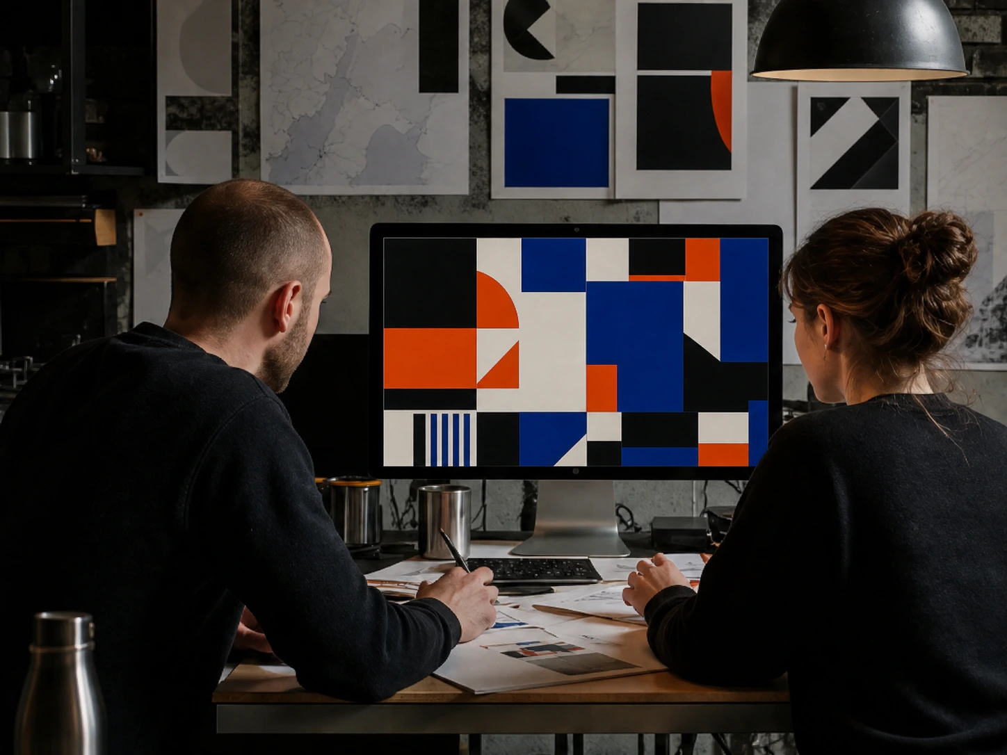 Zwei Designer bei der Arbeit im Rasterhafen Studio